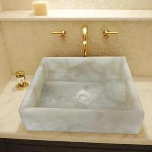 White Quartz Rectangle Vessel Sink – Handmade Bathroom Vanity