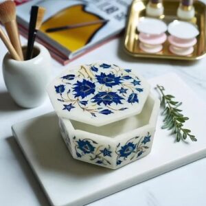 Floral Marble Jewelry Keepsake Box Inlay Gemstone Marquetry Art Decor