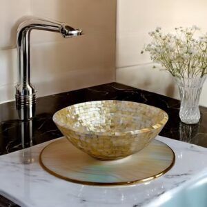 Golden Mother of Pearl Wash Basin – Handmade Vessel Sink