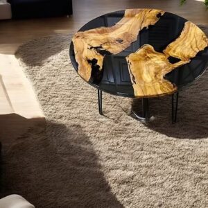Custom Black Epoxy Wood Table – Live Edge Round Coffee & Side Table, Handmade