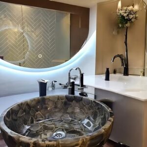 Luxury Black Agate Round Wash Basin – Artisan Handmade Sink