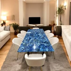 Natural Polished Blue Agate Dining Table Top – Handmade Home & Restaurant Decor