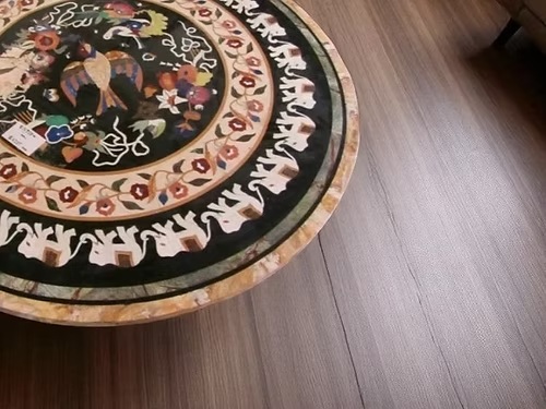 Marble Round Coffee Table Antique Floral Mosaic Inlay Stone Multi-Purpose Use Home Furniture - Image 2