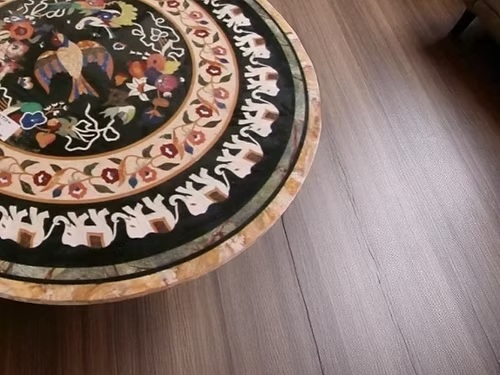 Marble Round Coffee Table Antique Floral Mosaic Inlay Stone Multi-Purpose Use Home Furniture - Image 3