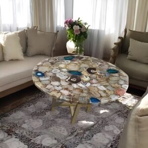 Multi Agate Round Coffee Table – Handmade Artisan Furniture for Home