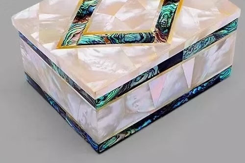 Handmade Trinket Jewelry Box Mother Of Pearl & Abalone Shell Mosaic Art Decor - Image 3