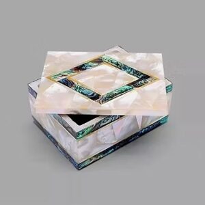 Handmade Trinket Jewelry Box Mother Of Pearl & Abalone Shell Mosaic Art  Decor
