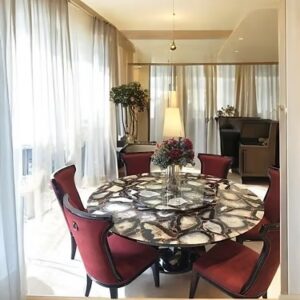 Black Agate Slice Round Coffee & Dining Table – Luxury Handmade Furniture