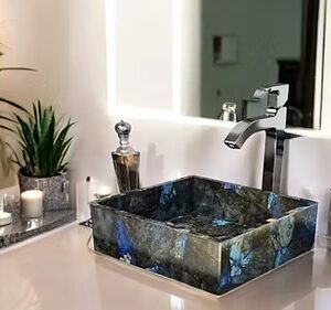 Natural Labradorite Stone Rectangle Wash Basin – Handmade Sink, Bathroom Vanity Decor