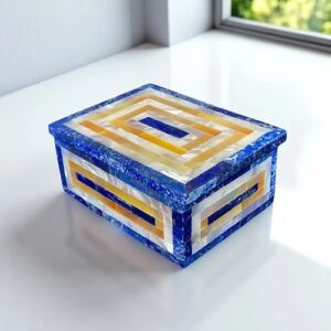 Handmade Marble Jewelry Box – Lapis & Mother of Pearl Inlay