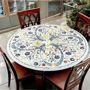 Marble Coffee Table Top – Handmade Inlay with Abalone Shell & Semi-Precious Stones