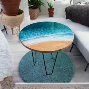 Round Ocean-Inspired Resin Coffee Table – Live Edge Handmade Table